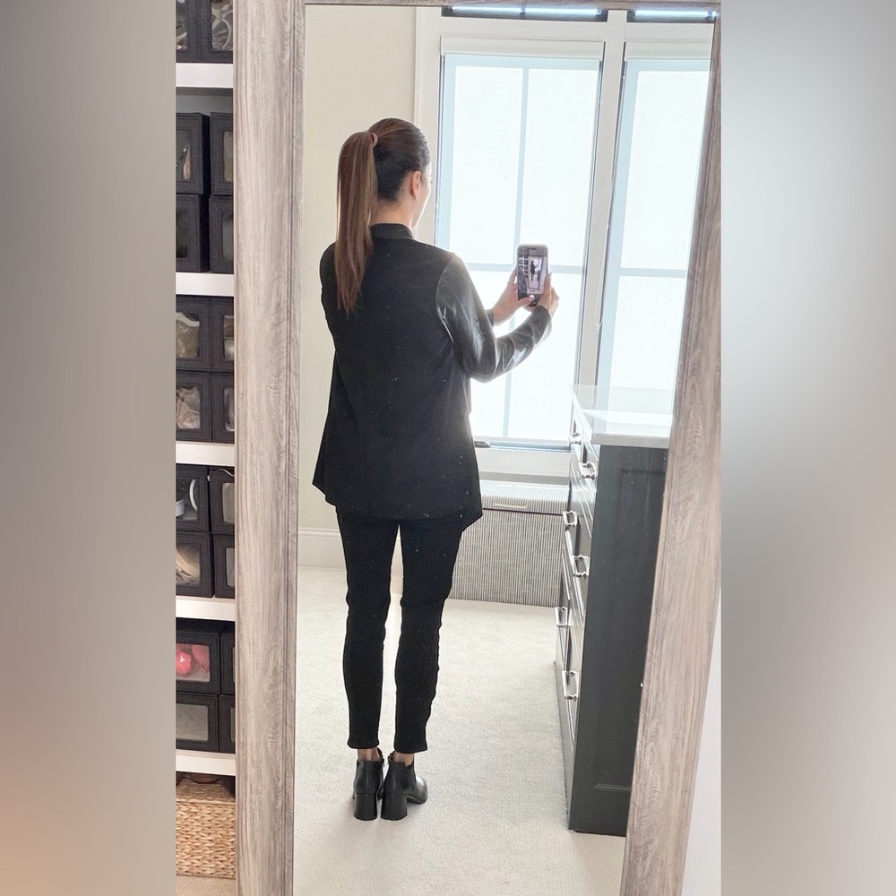 fab'rik Black Women's drape Jacket with Faux Leather Sleeves New - Picture 6 of 7